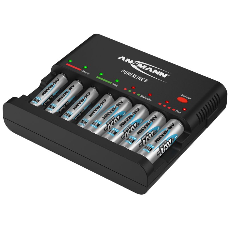 ANSMANN Powerline 8 batterijlader, intelligent, USB-aansluiting, 1-8 batterijen