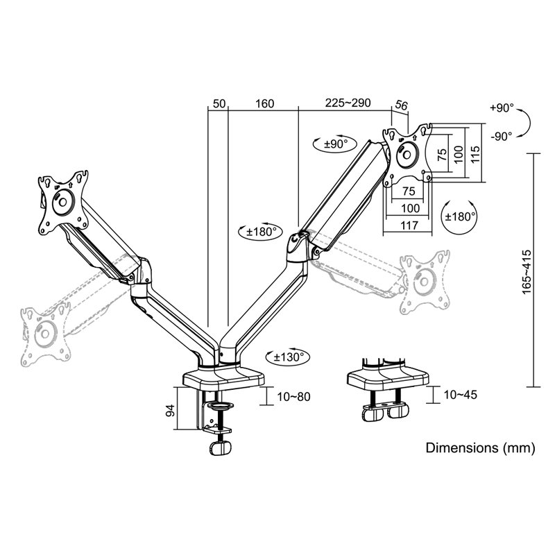 LogiLink dual monitor arm, 17-32 inch, adjustable, black