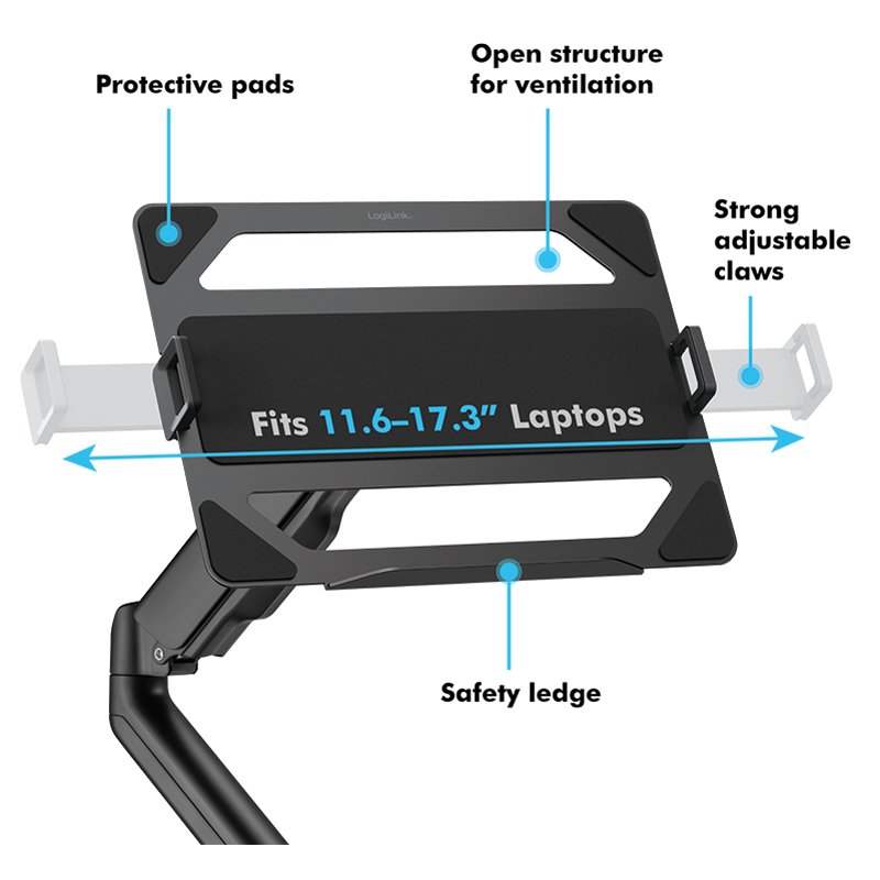 LogiLink laptop holder for monitor arm, black, 11.6-17.3 inch, 9 kg load capacity