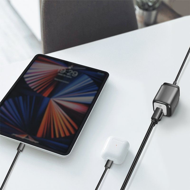 LogiLink adaptateur USB double, connexion USB-A & USB-C, noir/argent, technologie GaN