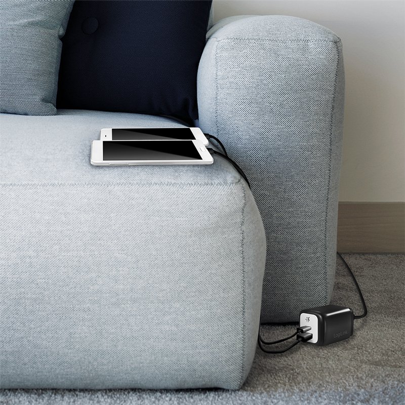 LogiLink adaptateur USB double, connexion USB-A & USB-C, noir/argent, technologie GaN