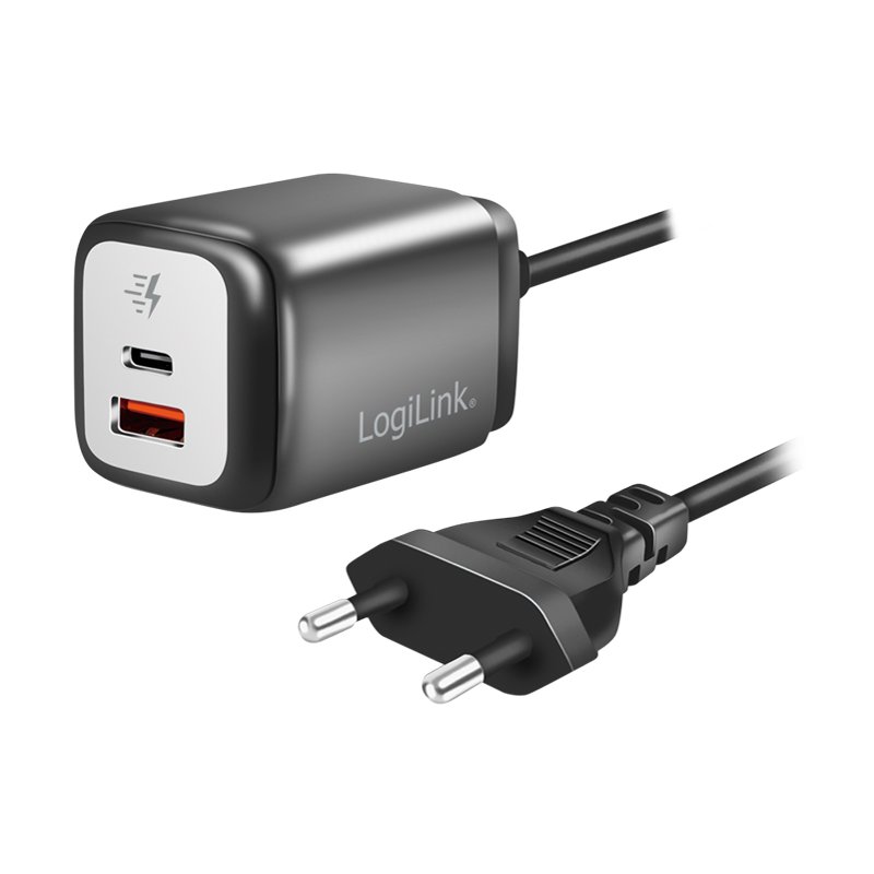 LogiLink adaptateur USB double, connexion USB-A & USB-C, noir/argent, technologie GaN