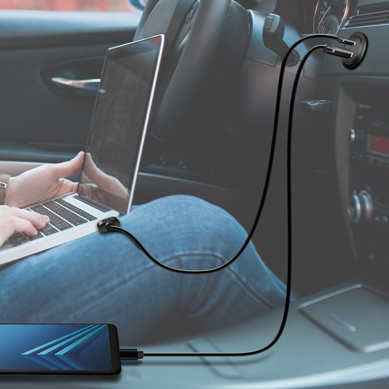 LogiLink dual built-in car charger adapter USB-A & USB-C, black, 60 watt, fast charging technology