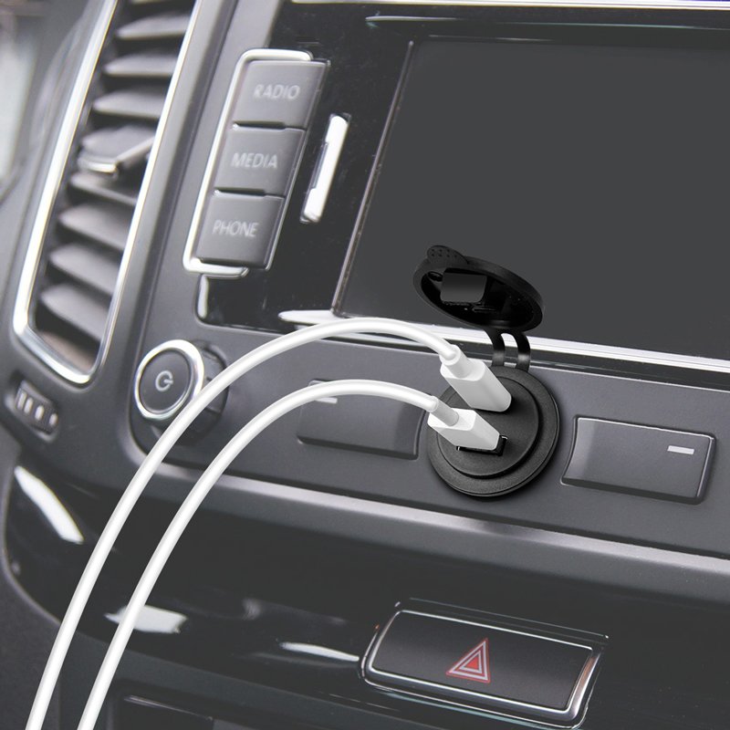 LogiLink dual built-in car charger adapter USB-A & USB-C, black, 60 watt, fast charging technology