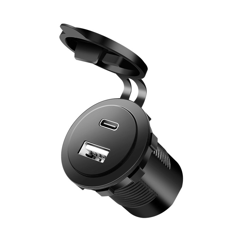 LogiLink dual built-in car charger adapter USB-A & USB-C, black, 60 watt, fast charging technology
