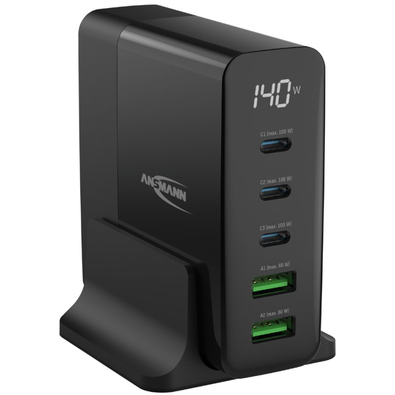 ANSMANN USB-tafellader DC5140PD, 5 poorten, 140 Watt, zwart
