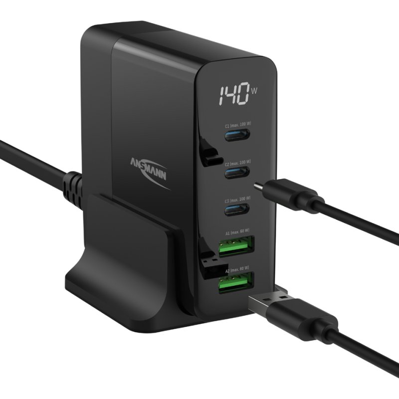 ANSMANN USB-tafellader DC5140PD, 5 poorten, 140 Watt, zwart