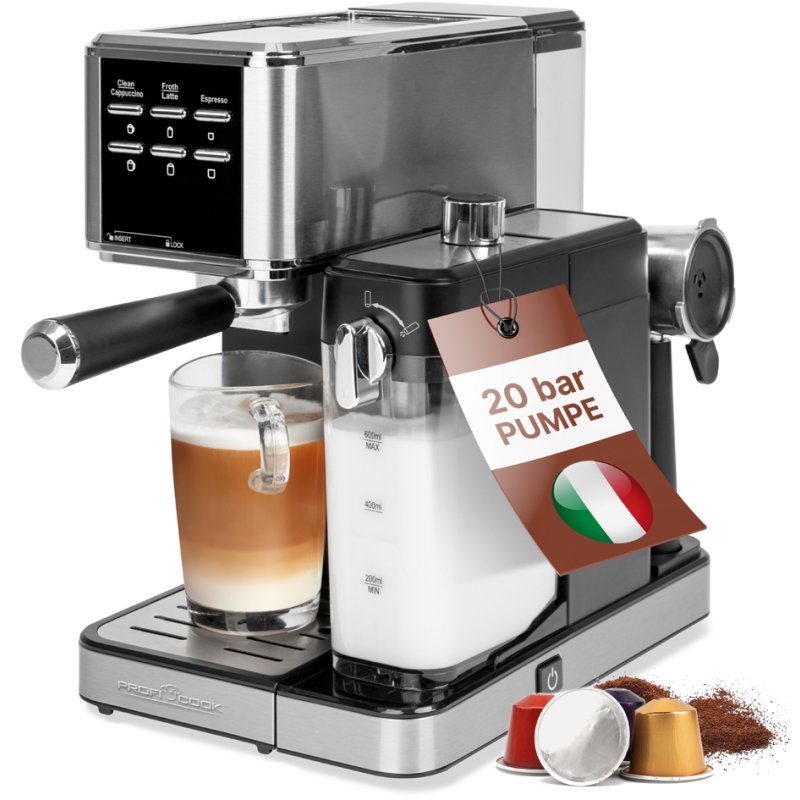 PROFI COOK machine à espresso PC-ES-KA 1266, 20 bar, réservoir 1,2 litre, 1350 watts