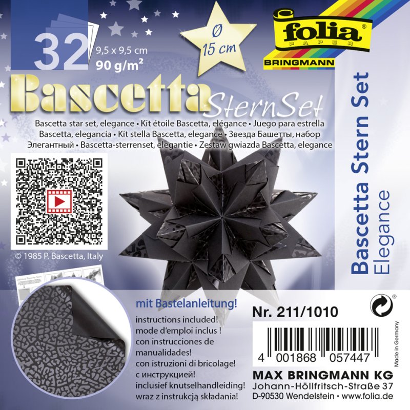 folia vouwpapier Bascetta-ster Elegance, zwart, 95×95 mm, 32 vel