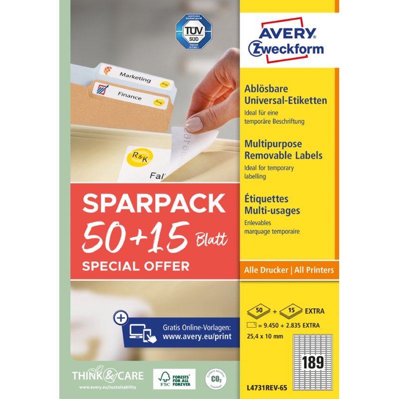 AVERY Zweckform étiquettes universelles, réutilisables, 25,4×10 mm, blanc