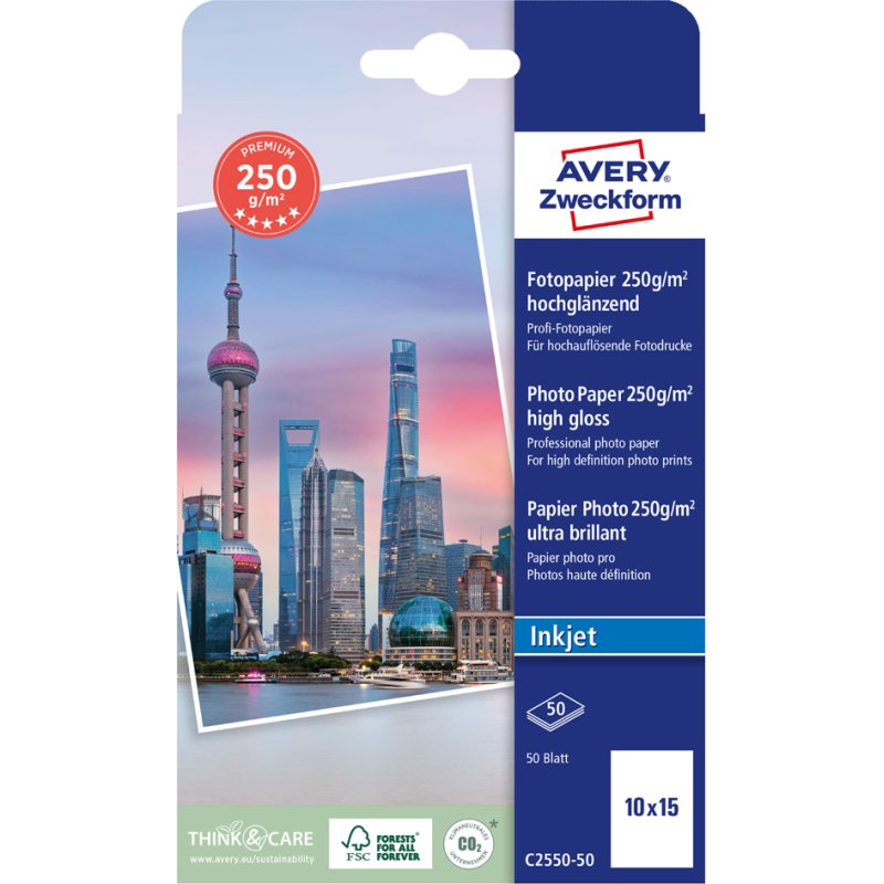 AVERY Zweckform fotopapier premium, inkjet, 10×15 cm, wit hoogglans, 20 vel
