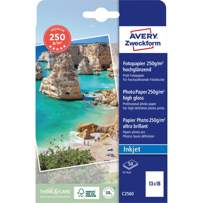 AVERY Zweckform fotopapier inkjet premium, 13×18 cm, wit zijdematt, 50 vel