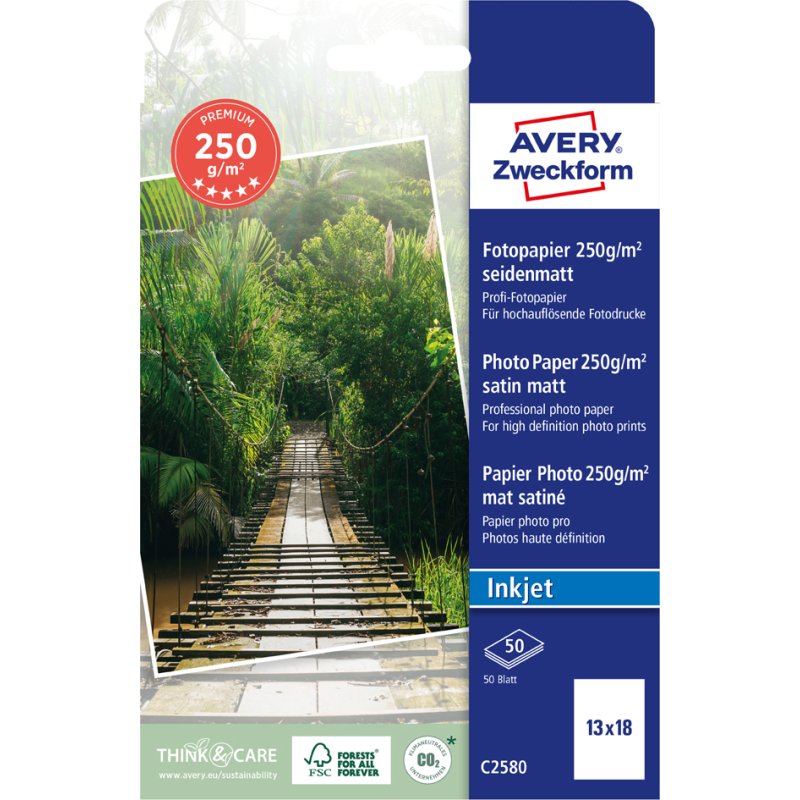 AVERY Zweckform fotopapier inkjet premium, 13×18 cm, wit zijdematt, 50 vel