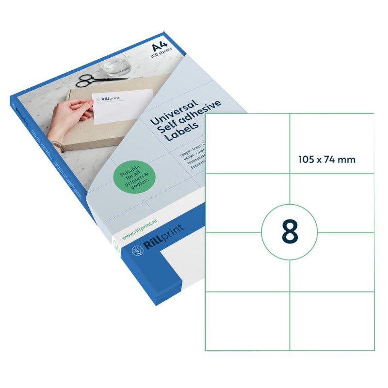 rillprint universele etiketten, 105 × 57 mm, transparant, 250 stuks