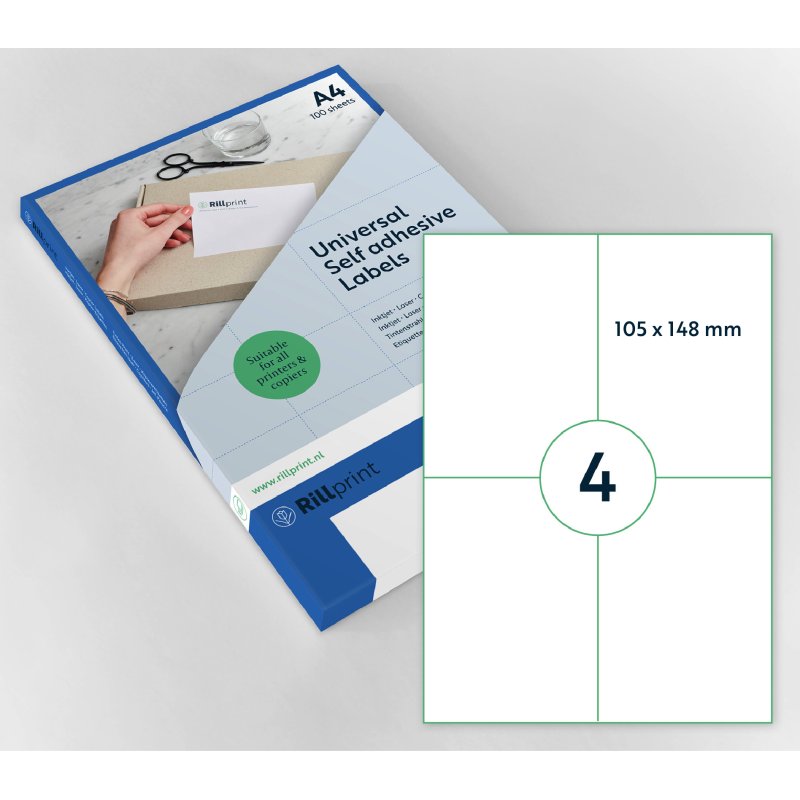 rillprint universele etiketten, 210 × 148 mm, wit, permanent hechtend