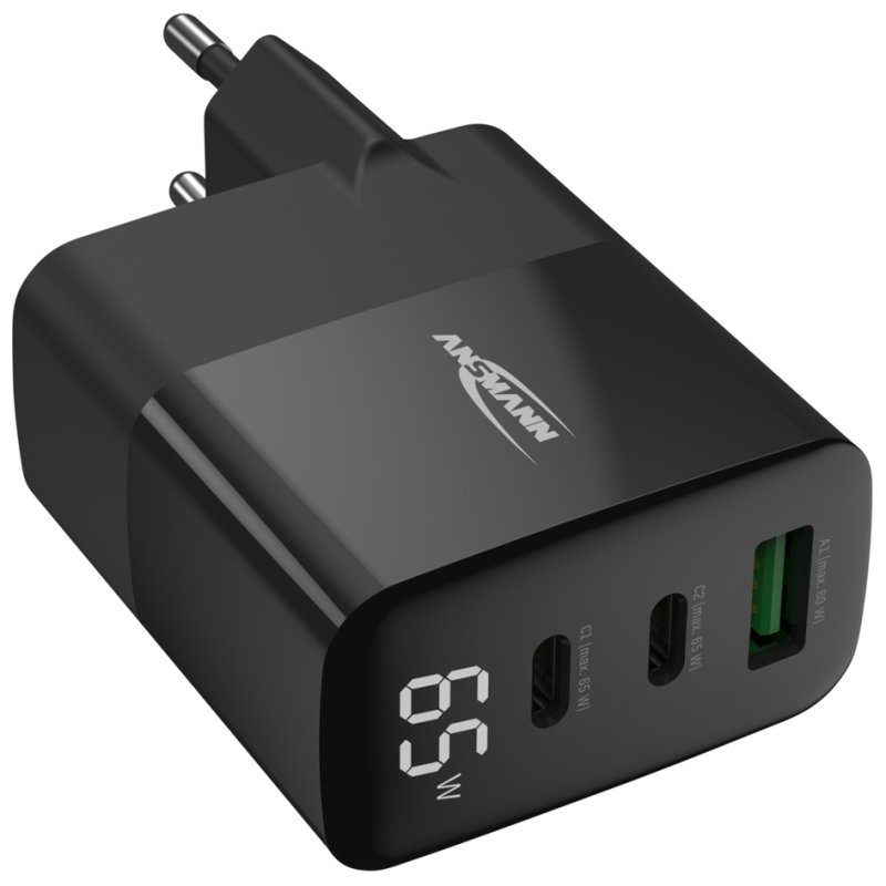 ANSMANN USB-lader 365PD, zwart, 65 watt, 3 aansluitingen