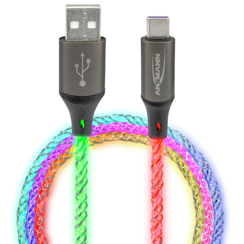 ANSMANN oplaad- en datakabel met leds, USB-A naar USB-C, 1 m, 60 watt