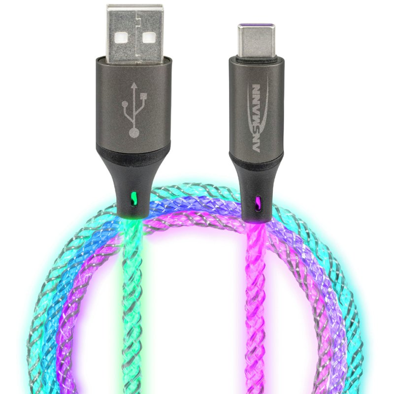 ANSMANN oplaad- en datakabel met leds, USB-A naar USB-C, 1 m, 60 watt