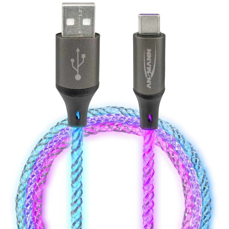 ANSMANN oplaad- en datakabel met leds, USB-A naar USB-C, 1 m, 60 watt