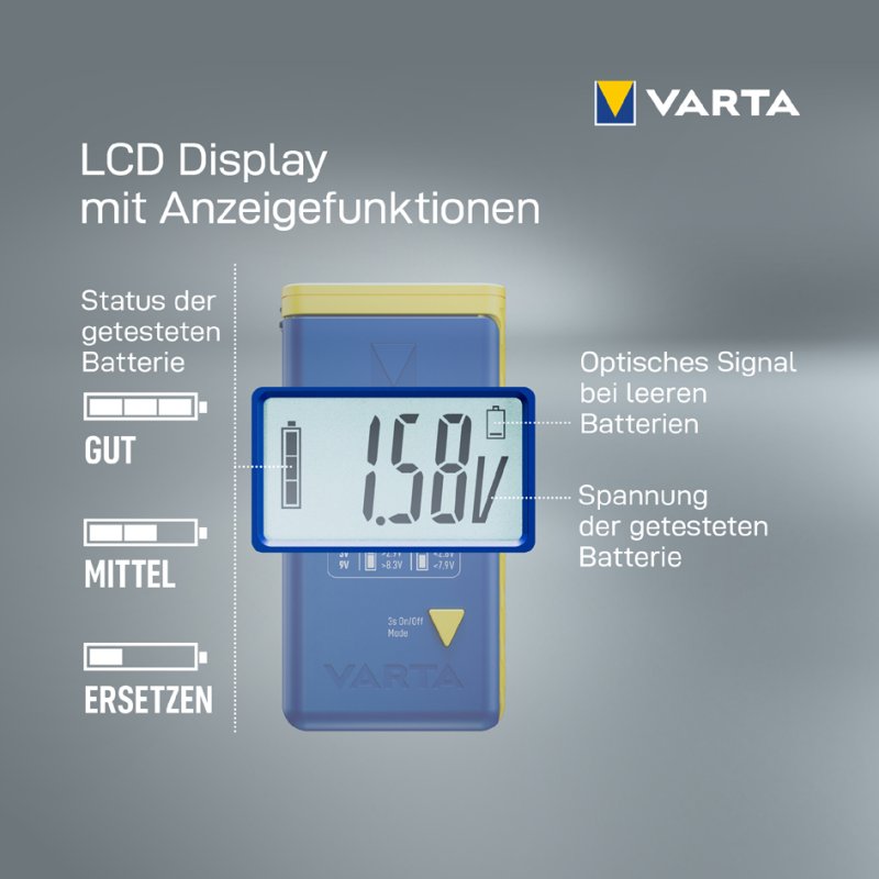 VARTA batterij tester, LCD-scherm, blauw/geel