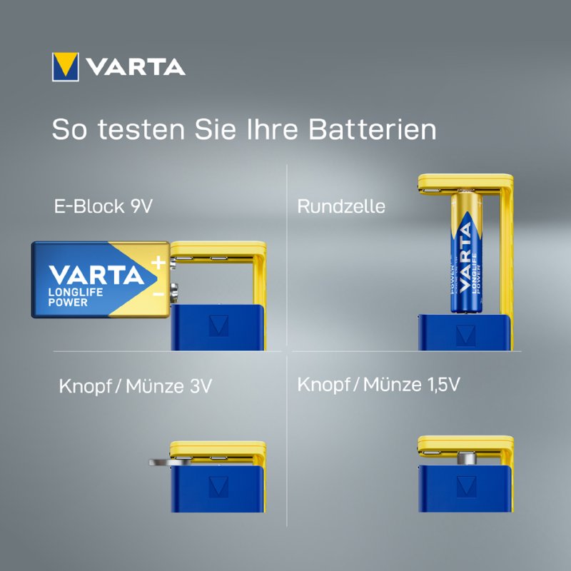 VARTA batterij tester, LCD-scherm, blauw/geel