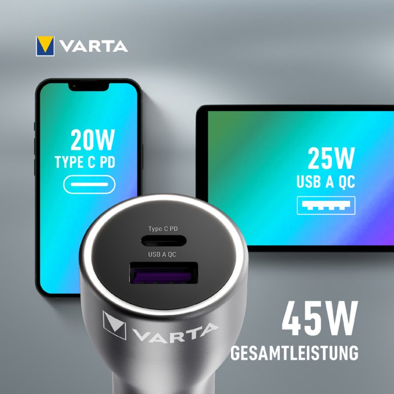 VARTA auto-oplader Car Charger, USB-A/USB-C, 12V/24V, 45 watt