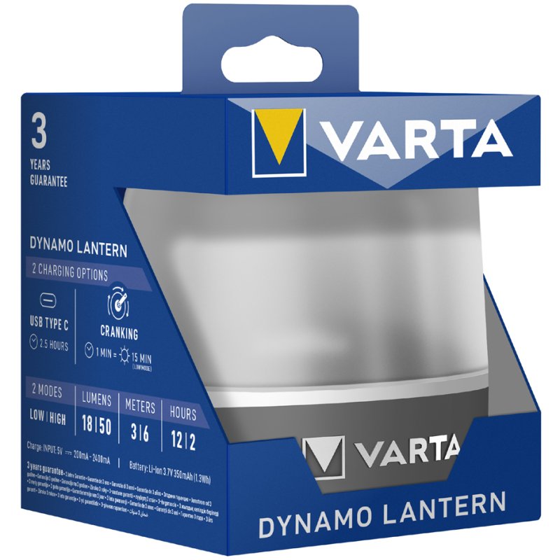VARTA campinglamp Dynamo Lantern, grijs, handslinger, 50 lumen