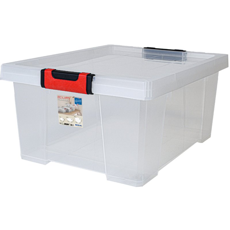 EDA opbergbox CLiPSTOCK, 5 liter, transparant, zwart/rode grepen