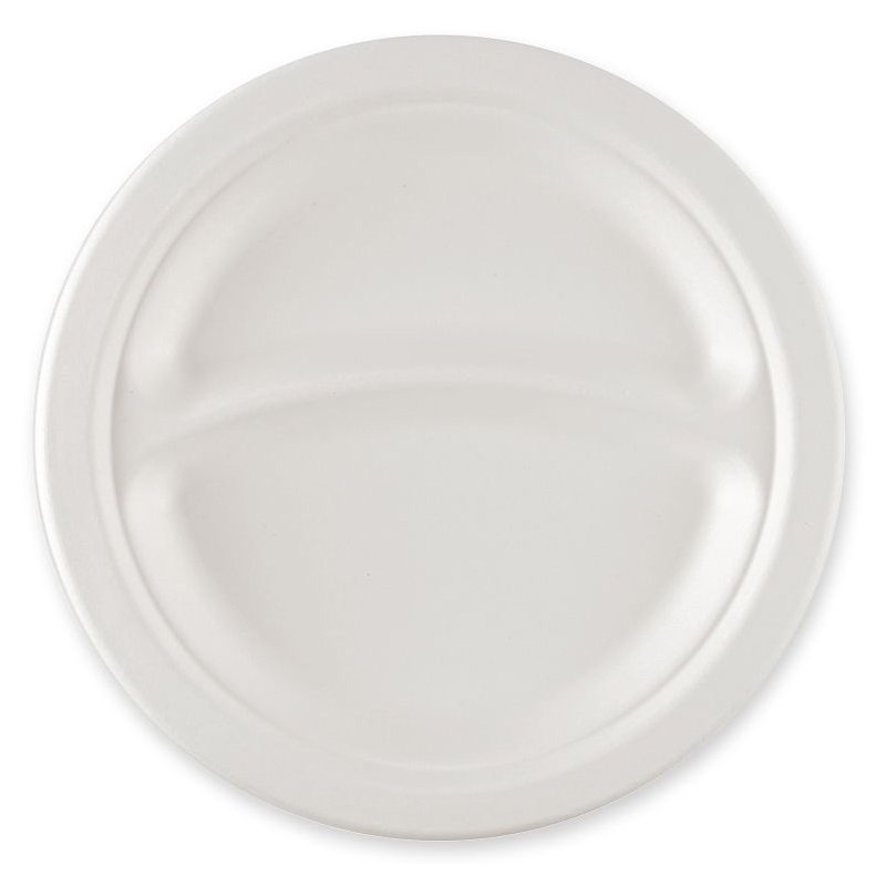 NATURE Star round menu plate, white, 2-compartment, 229 mm, sugarcane, 50 pieces