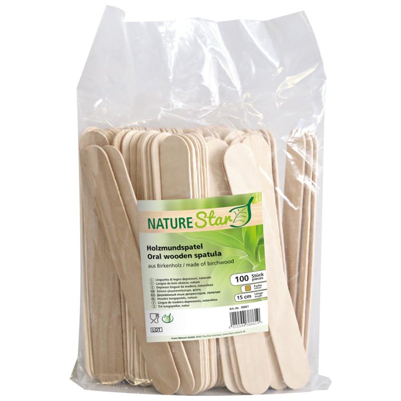 NATURE Star wooden spatulas, natural, birchwood, 100 pieces