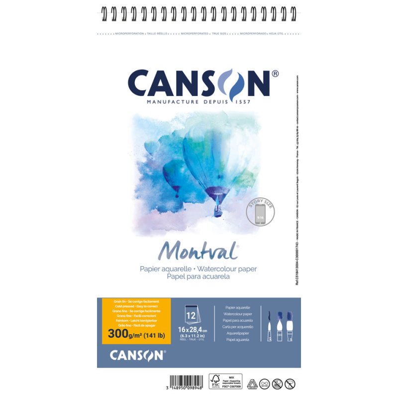 CANSON bloc aquarelle Montval, 135×210 mm, 300 g, 12 feuilles
