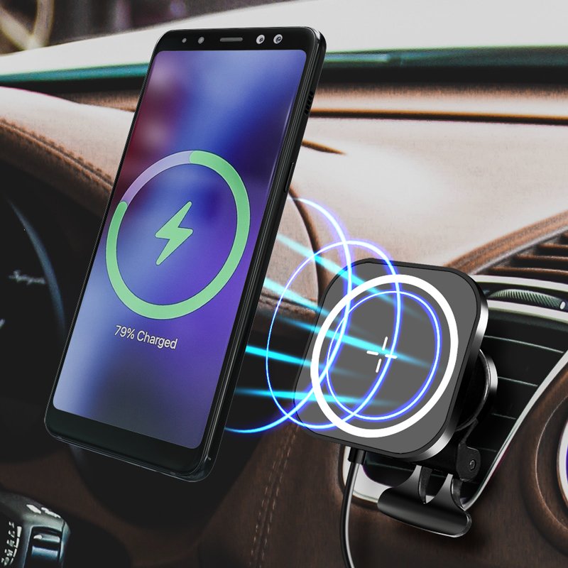 LogiLink smartphone magnetic car holder, wireless charging, ventilation grille, black