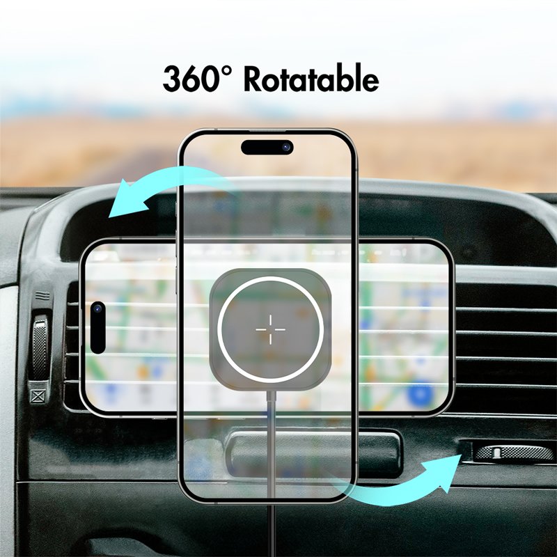 LogiLink smartphone magnetic car holder, wireless charging, ventilation grille, black