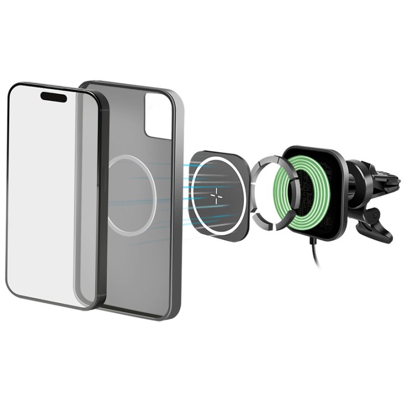 LogiLink smartphone magnetic car holder, wireless charging, ventilation grille, black