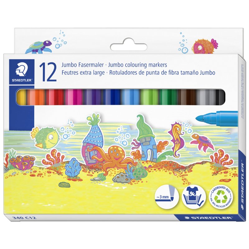STAEDTLER Noris jumbo felt-tip pens, washable, 3.0 mm, pack of 12