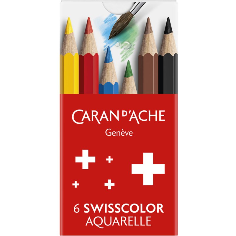 CARAN D'ACHE SWISSCOLOR crayons de couleur aquarelle, demi-longueur, 6 pièces
