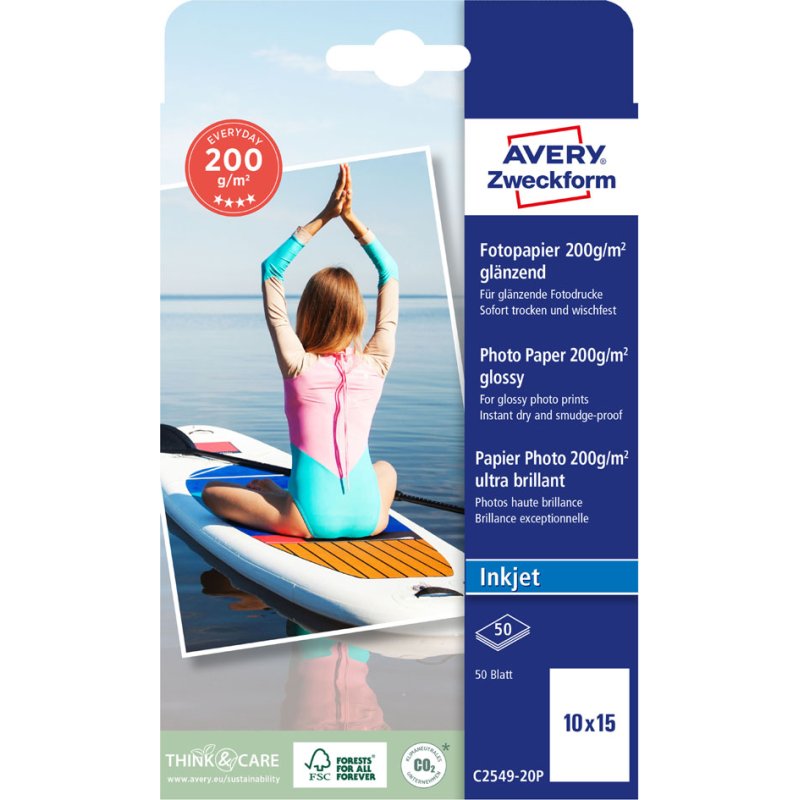 AVERY Zweckform fotopapier inkjet EVERYDAY, 10×15 cm, glanzend, 50 vel