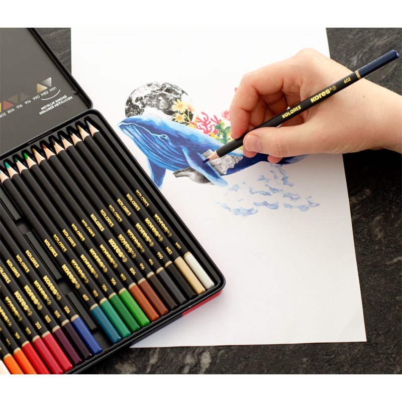 Kores Kolores Selection colouring pencils, triangular, 24 pieces, metallic colours