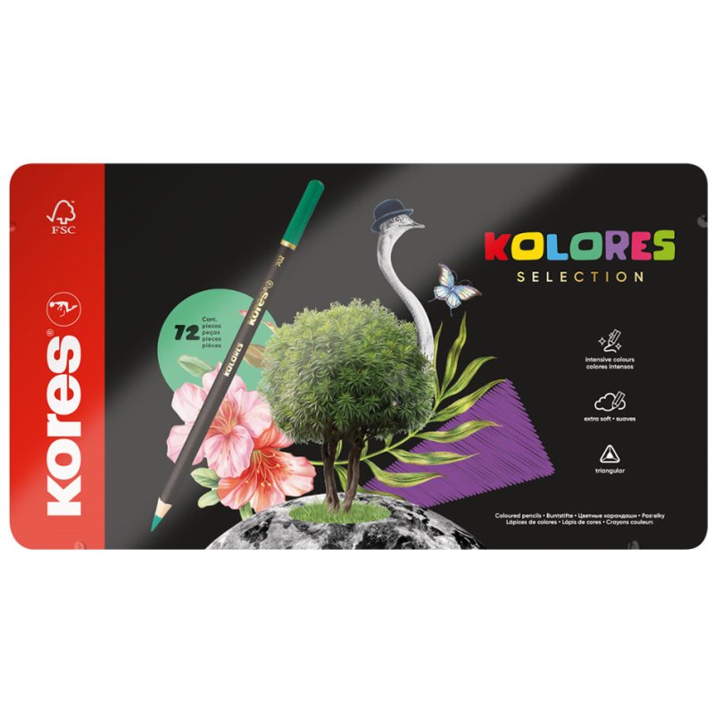 Kores Kolores Selection colouring pencils, triangular, 72 pieces, metal case