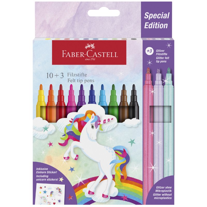 FABER-CASTELL felt-tip pens Unicorn, 13-piece, with stickers, glitter effect