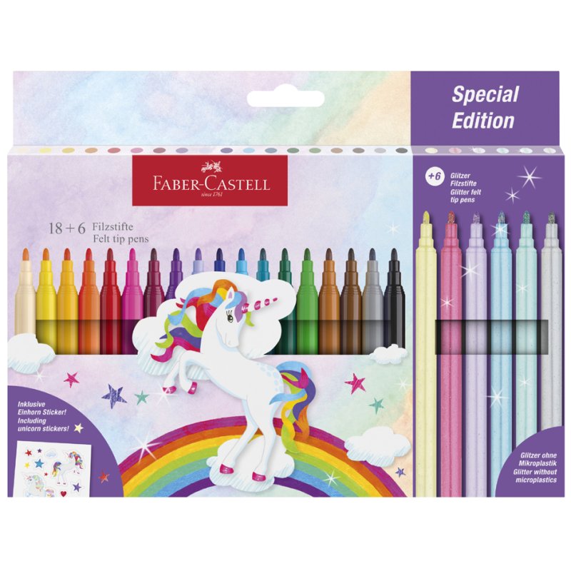 FABER-CASTELL felt-tip pens Unicorn, 13-piece, with stickers, glitter effect