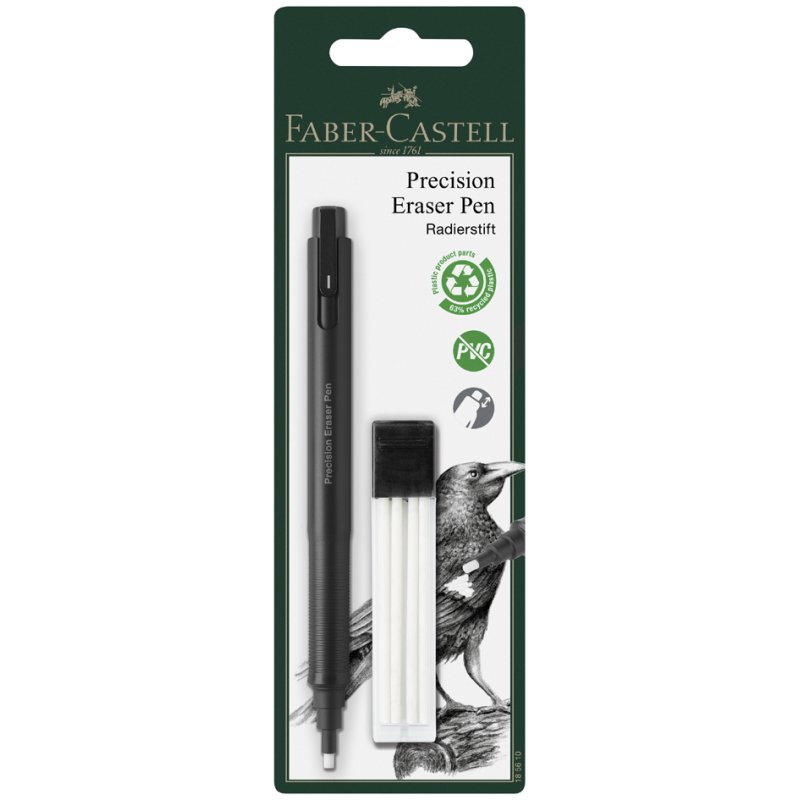 Faber-Castell gomme de précision PRECISION ERASER PEN, mécanisme à bouton-poussoir, gomme de rechange incluse