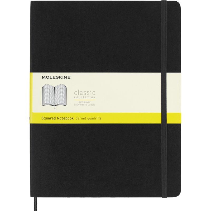 Moleskine carnet XL, pages quadrillées, couverture souple, noir