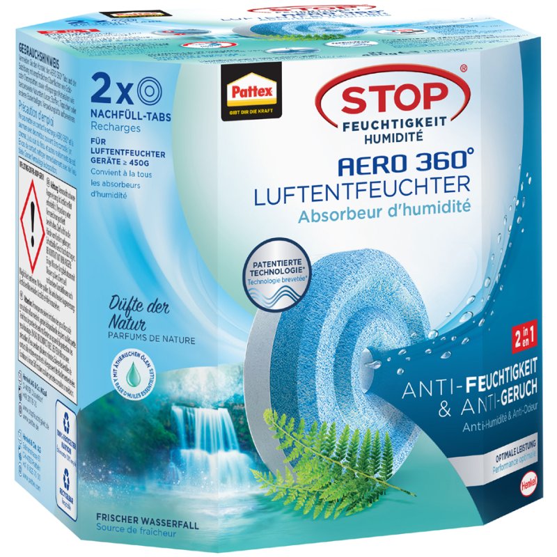 Pattex recharges AERO 360° Neutral, 2 x 450 g, pour espaces jusqu'à 50 m³