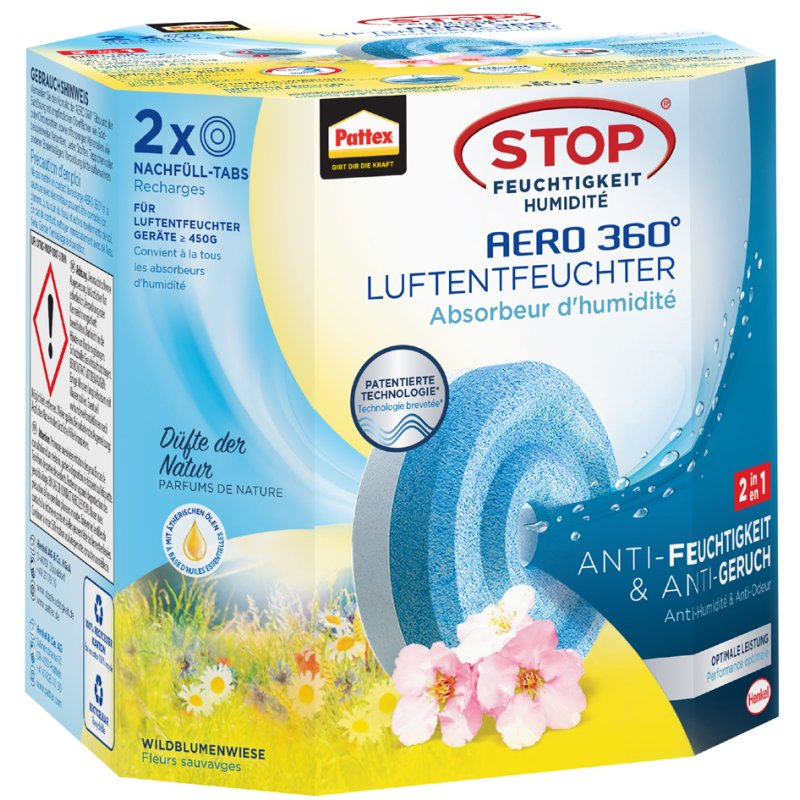 Pattex recharges AERO 360° Neutral, 2 x 450 g, pour espaces jusqu'à 50 m³