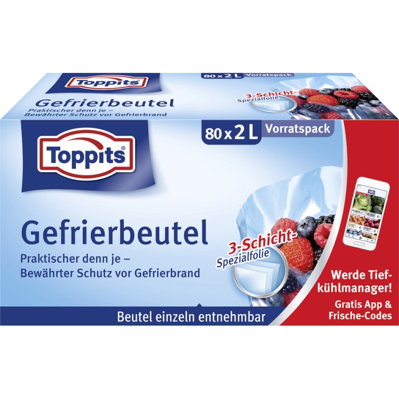 TOPPITS vrieszakken 6 liter, 290×410 mm, 45 stuks
