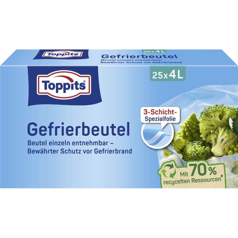 TOPPITS vrieszakken 6 liter, 290×410 mm, 45 stuks