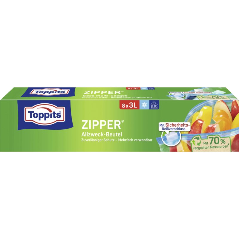 TOPPITS allzweckzakken met ritssluiting, transparant, 3 liter, 18 stuks