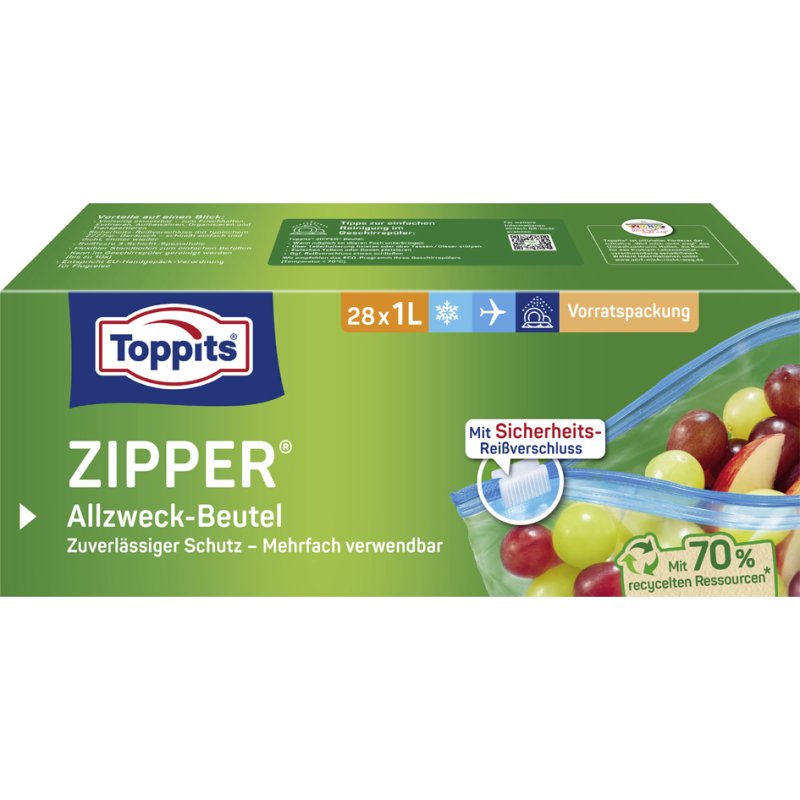 TOPPITS allzweckzakken met ritssluiting, transparant, 3 liter, 18 stuks