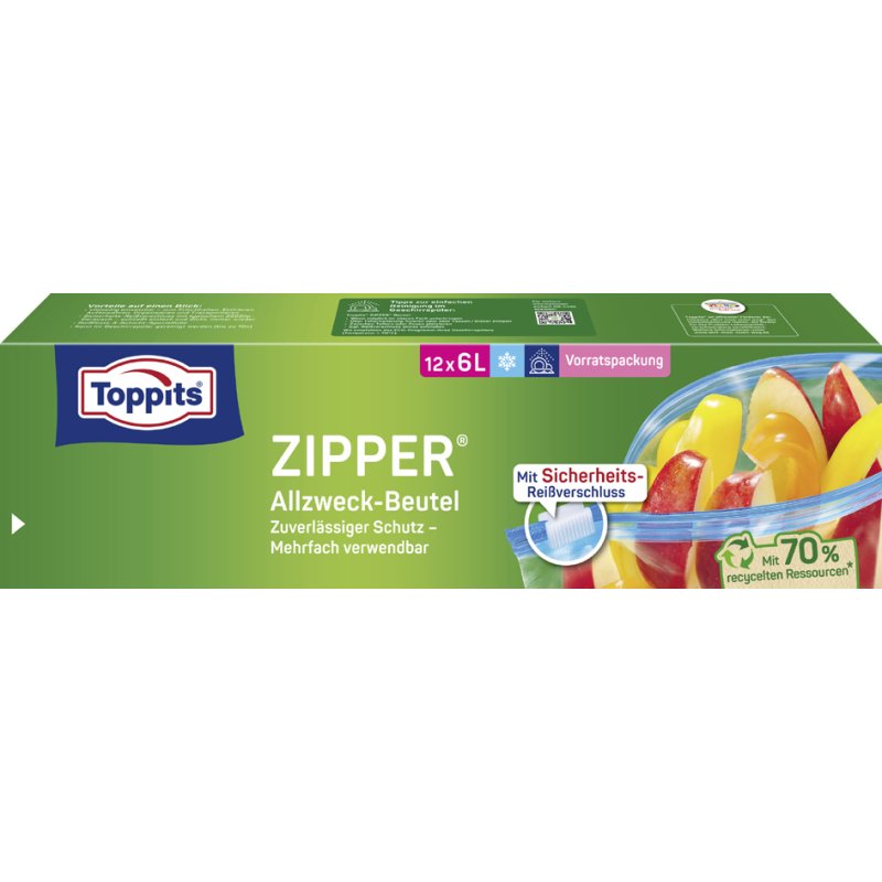 TOPPITS allzweckzakken met ritssluiting, transparant, 3 liter, 18 stuks